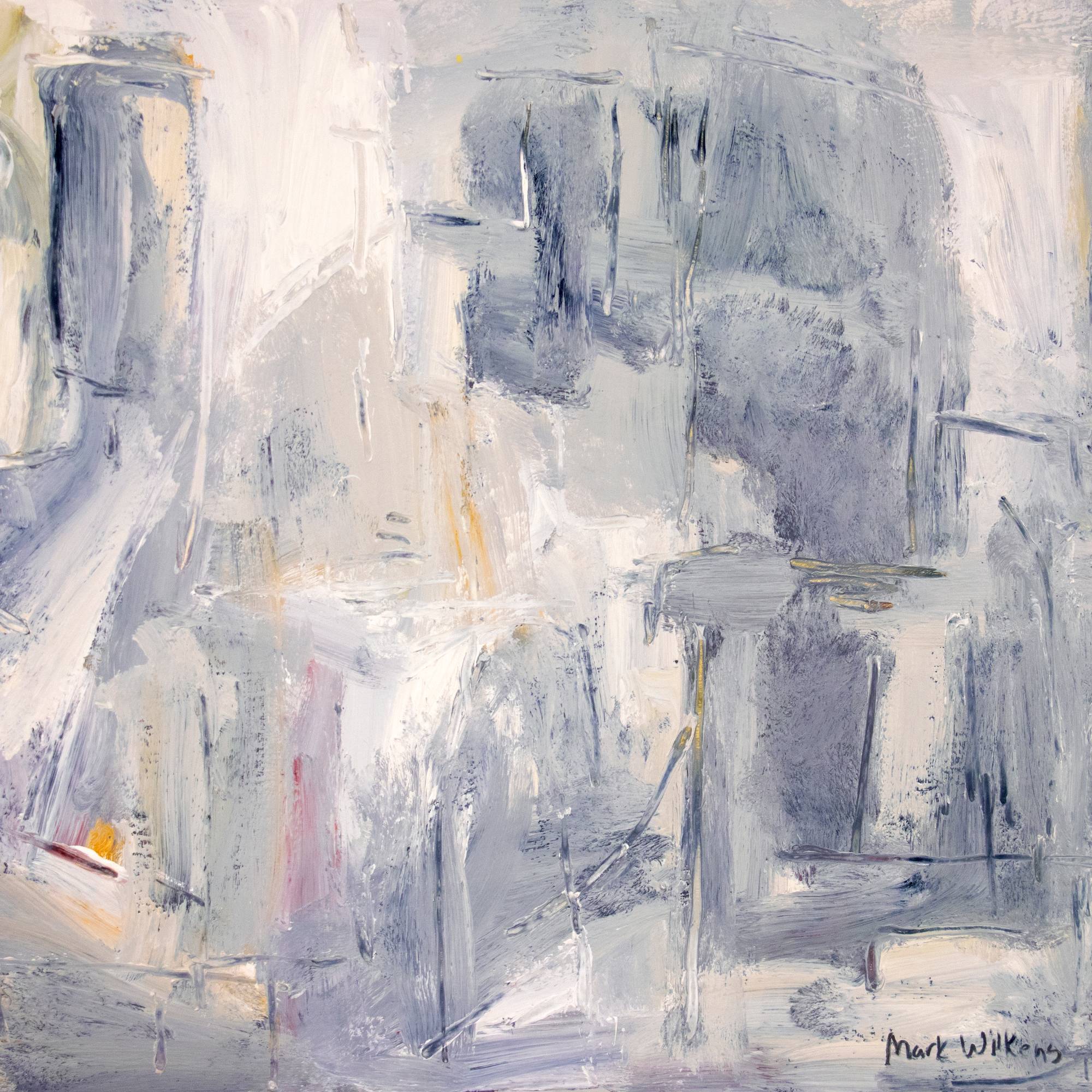 abstract painting with cool light gray and dark gray color blocking